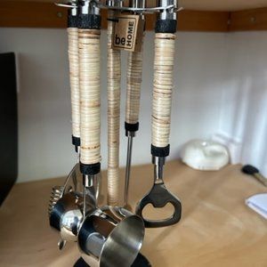 BRAND NEW ARENDAL RATTAN HANGING BAR STOOL SET WITH BE HOME TAG ON IT